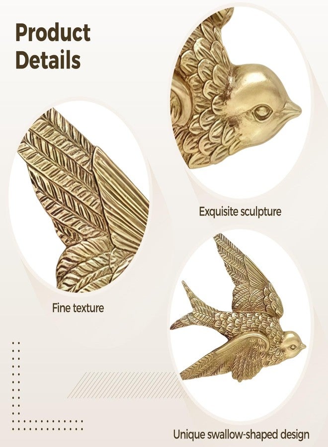 Varku 2 Pcs Vintage Swallow Wall Decor, Antique Brass Flying Bird Sculpture, Aesthetic Resin Art, Unique Home Accent for Living Room, Bedroom, Farmhouse Wall Decor - Image 3