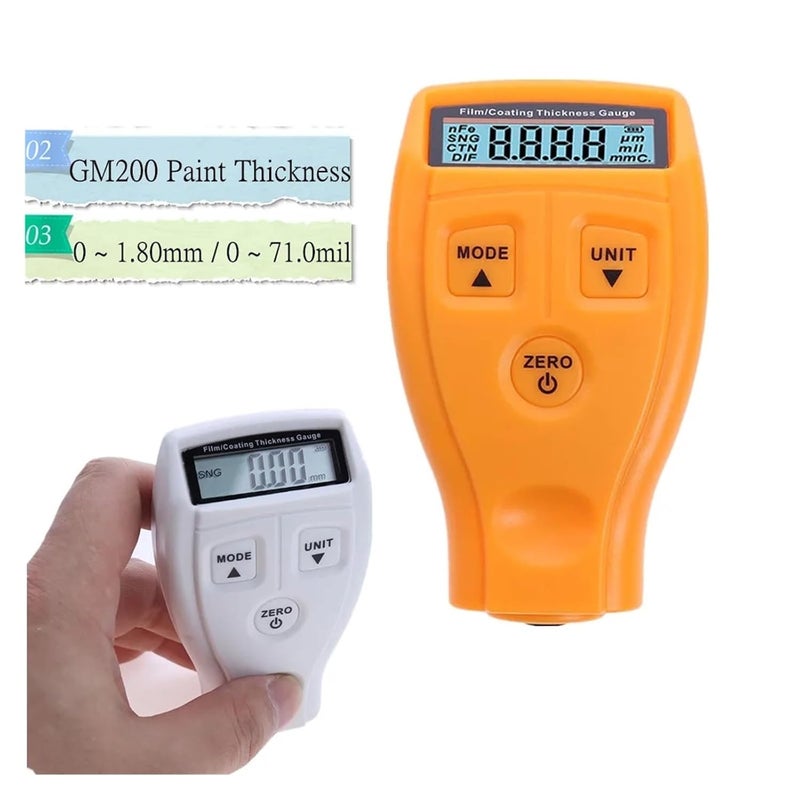 GM200 Ultrasonic Coating Thickness Gauge Paint Tester With Backlight Orange - Image 3