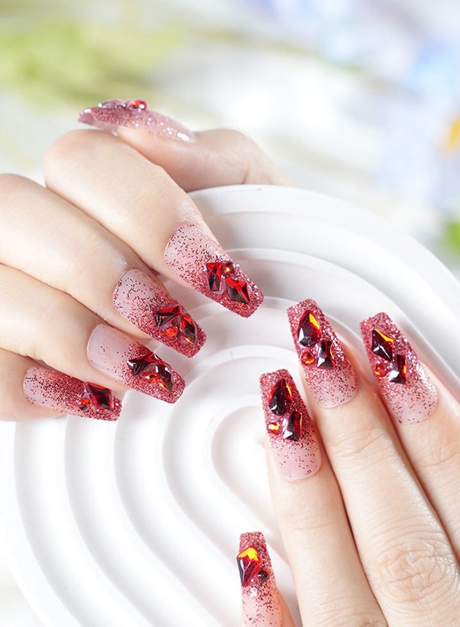 24 Pieces Of Press-On Nail Art Patches, With Nail Art Tools, Red Gradient Heavy Wear Nail, Fine Glitter Bright, Temperament Models Daily Versatility, Convenient Patches, Health And Safety - Image 4