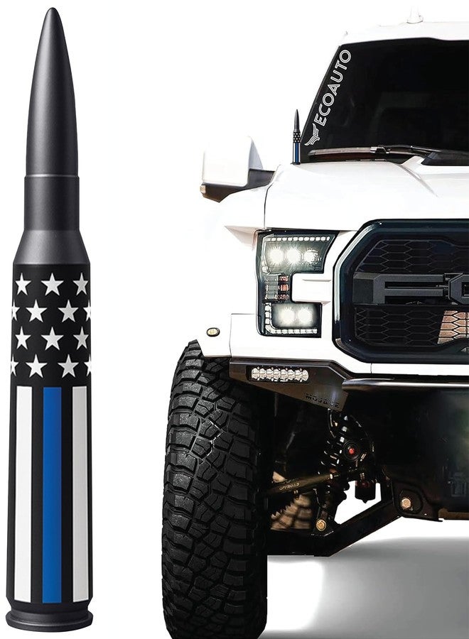 EcoAuto Badass Bullet Antenna Replacement for Dodge Ram & Ford F150 F250 F350 Super Duty Raptor Bronco Trucks - Anti-Theft Design-Radio Antenna for Truck 1990 - Current (American Flag Support Blue) - Image 1
