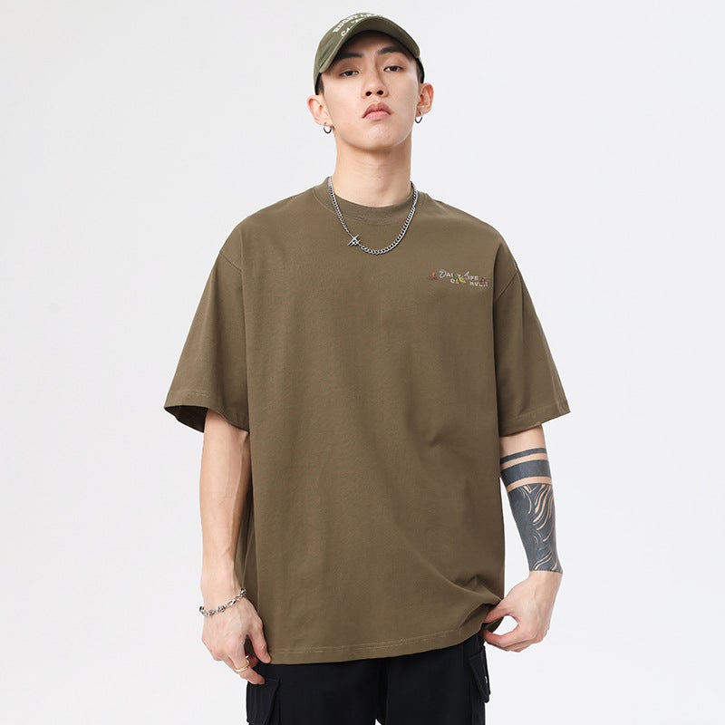 Trendy Brand Heavy Print Short-Sleeved T-Shirt Men'S Summer American Style Loose All-Match Casual T-Shirt Men'S Half-Sleeved Shirt - Image 2