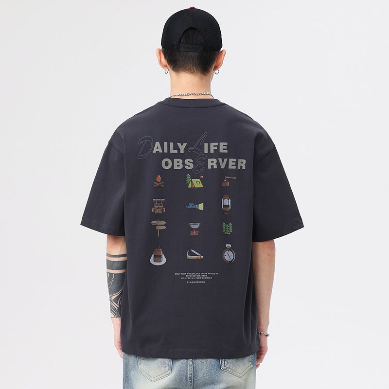 Trendy Brand Heavy Print Short-Sleeved T-Shirt Men'S Summer American Style Loose All-Match Casual T-Shirt Men'S Half-Sleeved Shirt - Image 4