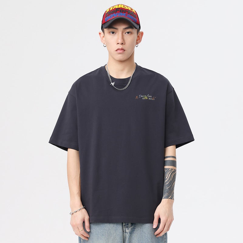 Trendy Brand Heavy Print Short-Sleeved T-Shirt Men'S Summer American Style Loose All-Match Casual T-Shirt Men'S Half-Sleeved Shirt - Image 3