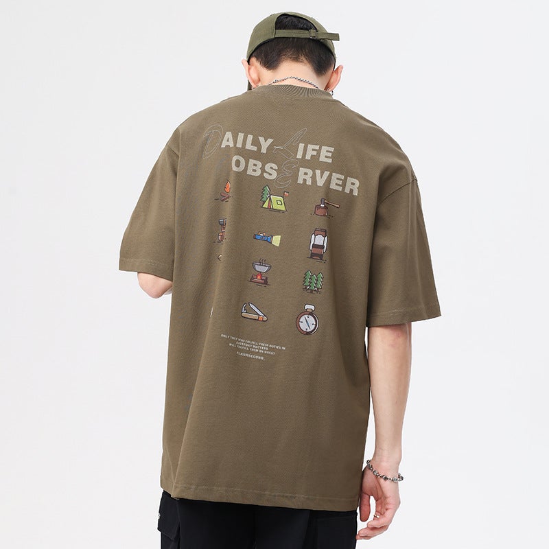 Trendy Brand Heavy Print Short-Sleeved T-Shirt Men'S Summer American Style Loose All-Match Casual T-Shirt Men'S Half-Sleeved Shirt - Image 5