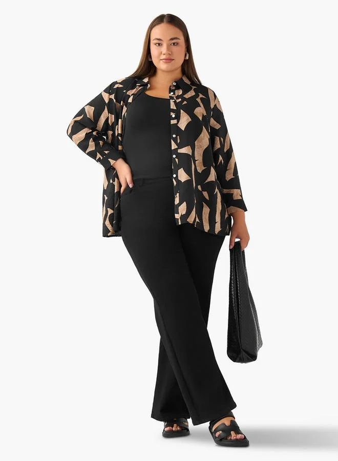 Ulla Popken Ulla Popken Regular Fit Viscose Shirt with Abstract Print