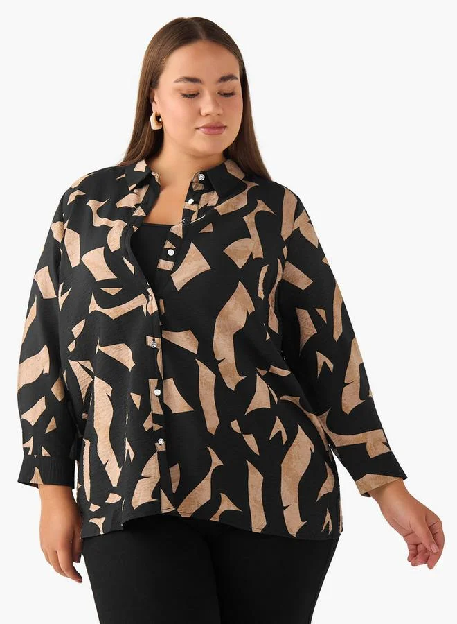 Ulla Popken Ulla Popken Regular Fit Viscose Shirt with Abstract Print