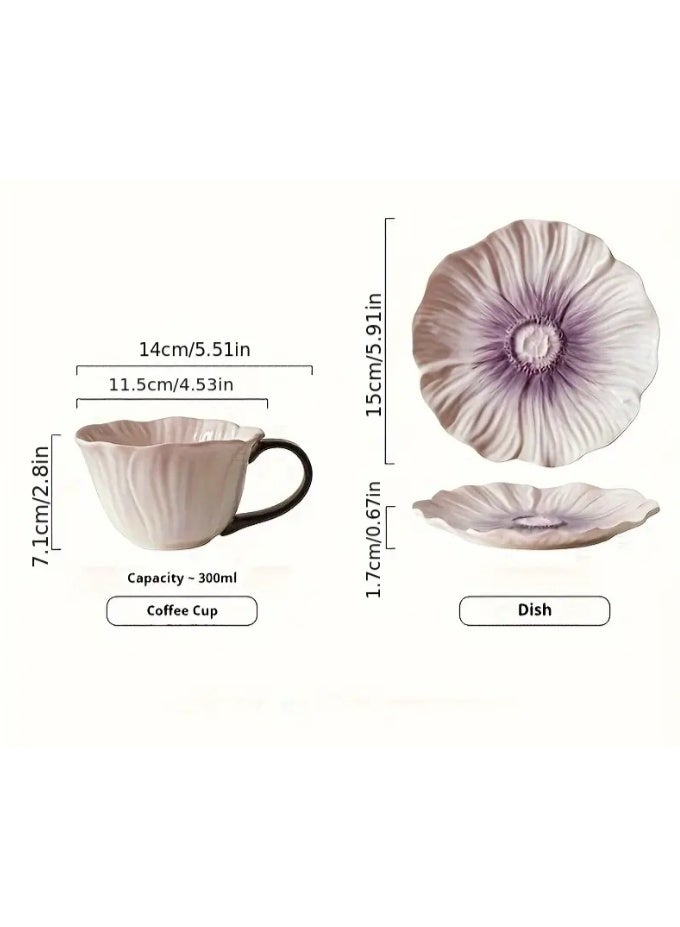 كوب قهوة سيراميكي على شكل زهرة مع صحن، كوب قهوة إبداعي، كوب شاي سيراميكي للقهوة والحليب والشاي واللاتيه والزبادي 300 مل - Image 3