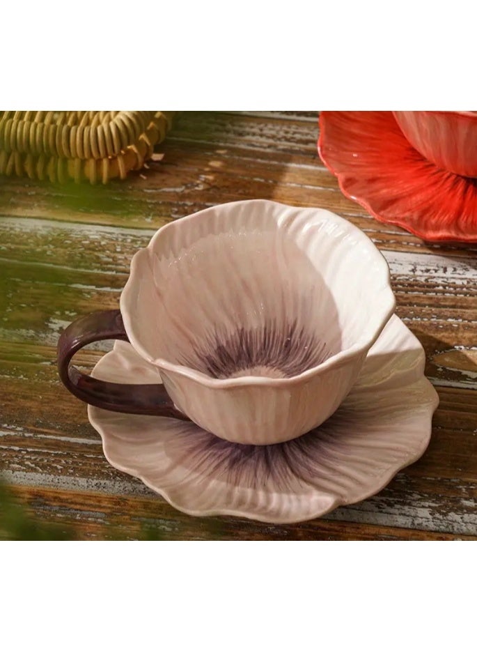 كوب قهوة سيراميكي على شكل زهرة مع صحن، كوب قهوة إبداعي، كوب شاي سيراميكي للقهوة والحليب والشاي واللاتيه والزبادي 300 مل - Image 2