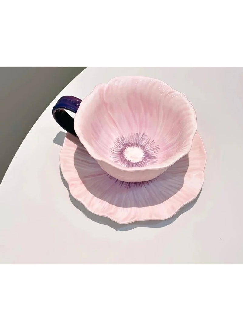 كوب قهوة سيراميكي على شكل زهرة مع صحن، كوب قهوة إبداعي، كوب شاي سيراميكي للقهوة والحليب والشاي واللاتيه والزبادي 300 مل - Image 4