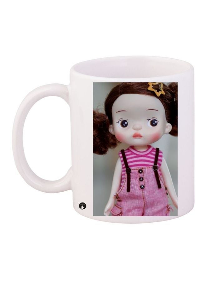 Doll Printed Coffee Mug White/Pink/Brown 11ounce