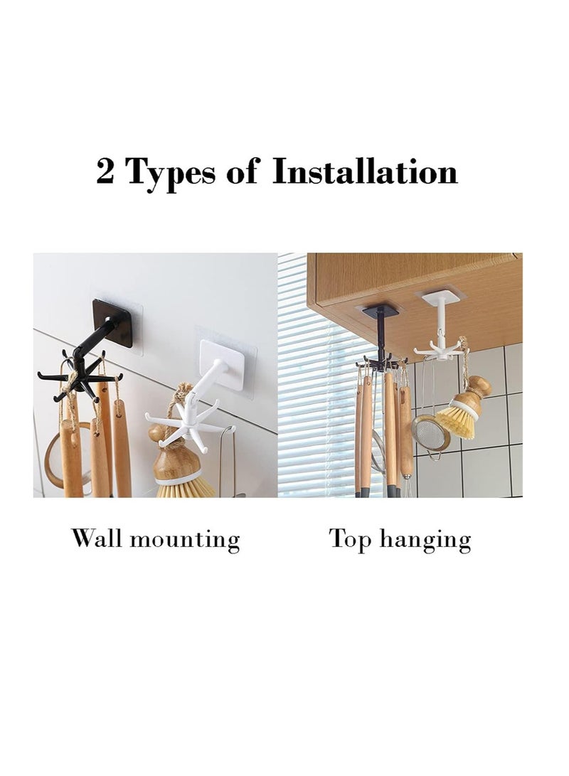 Hihonor Hanging Utensil Holder Hooks Kitchen Utensil Hanger Wall Mount 360 Degrees Rotating Folding Hook Self Adhesive Hook Utensil Rack with 6 Hooks for Kitchen Bathroom Cabinet  - Image 2