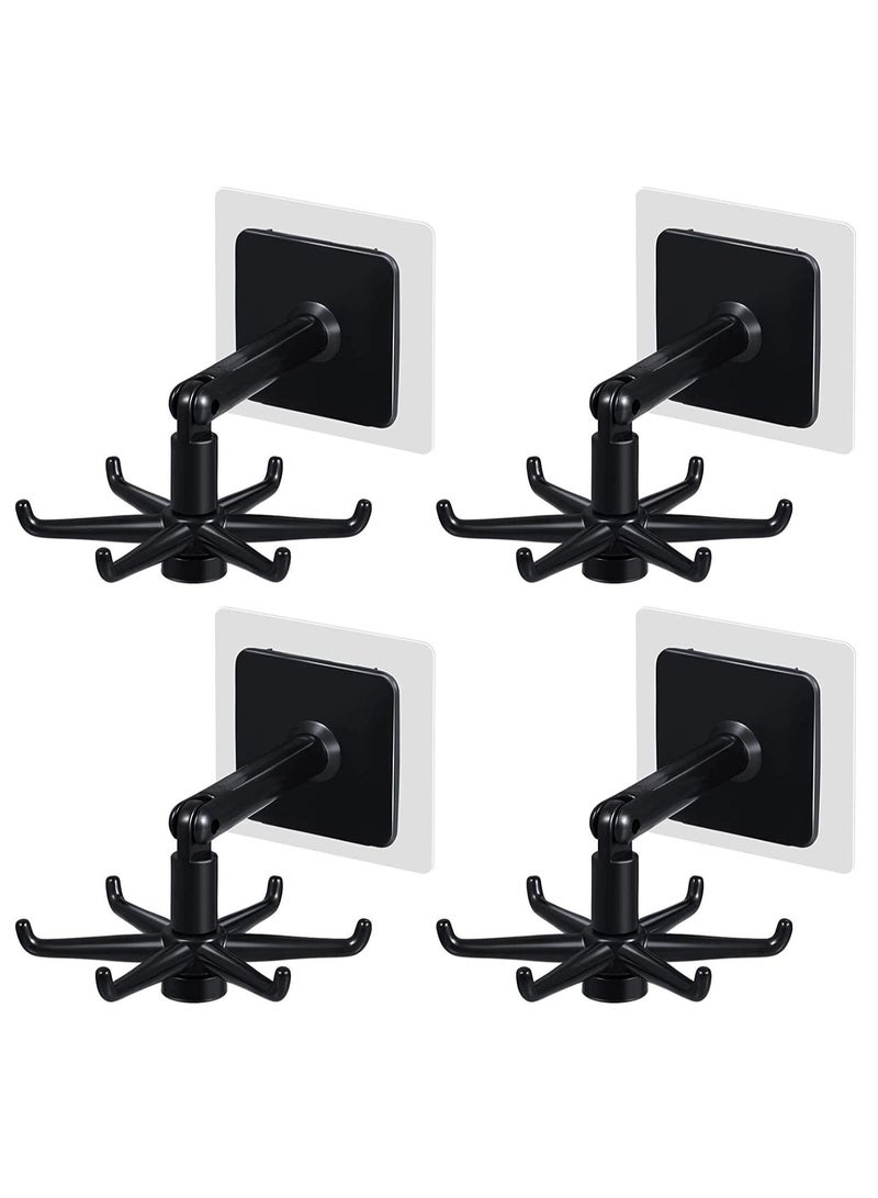Hihonor Hanging Utensil Holder Hooks Kitchen Utensil Hanger Wall Mount 360 Degrees Rotating Folding Hook Self Adhesive Hook Utensil Rack with 6 Hooks for Kitchen Bathroom Cabinet  - Image 1