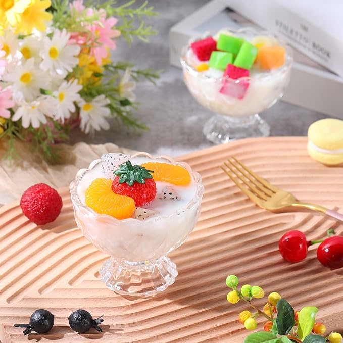 Luximal Luximal Set of 12 Glass Dessert Bowls Footed Cups Glass Ice Cream Cups for Dessert Sundae Ice Cream Salad Cocktail Condiment Trifle - Image 3