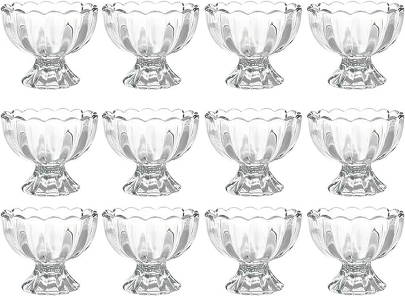 Luximal Luximal Set of 12 Glass Dessert Bowls Footed Cups Glass Ice Cream Cups for Dessert Sundae Ice Cream Salad Cocktail Condiment Trifle - Image 1