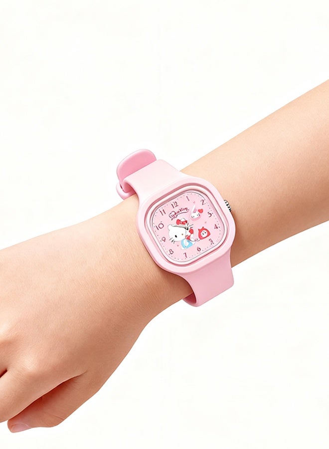Happy D Pink Square Cartoon Sanrio Hello Kitty Pattern Children's Watch Silicone Strap Suitable for Kids of All Ages Gift Watch - Image 3