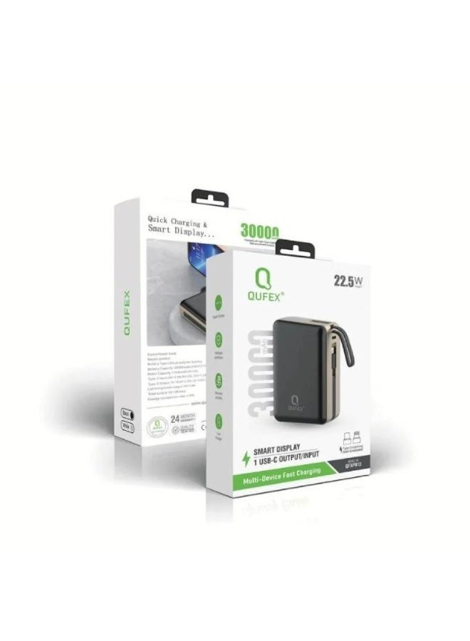 كيفكس شاحن متنقل PD بسعة 30,000mAh مع كيبل تايب سي + كيبل آيفون مدمج - متعدد الالوان - Image 1