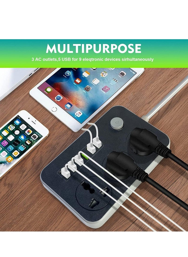 ELTRAZONE Power Strip Extension Cord with 3 Outlets and 6 USB Ports – 2M Heavy-Duty Extension Cable - Image 5