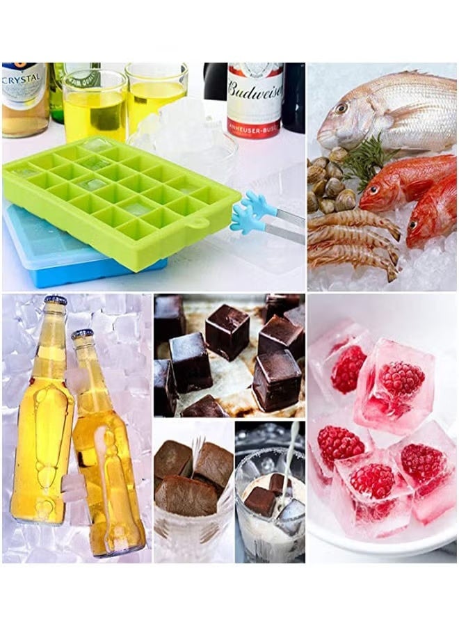صينية مكعبات الثلج، 3 قوالب مكعبات ثلج من السيليكون، صواني مكعبات الثلج، صواني ثلج من السيليكون، أسهل في التحرير، خالية من مادة BPA للكحول/القهوة/المشروبات (أزرق، أخضر، أرجواني) - Image 2