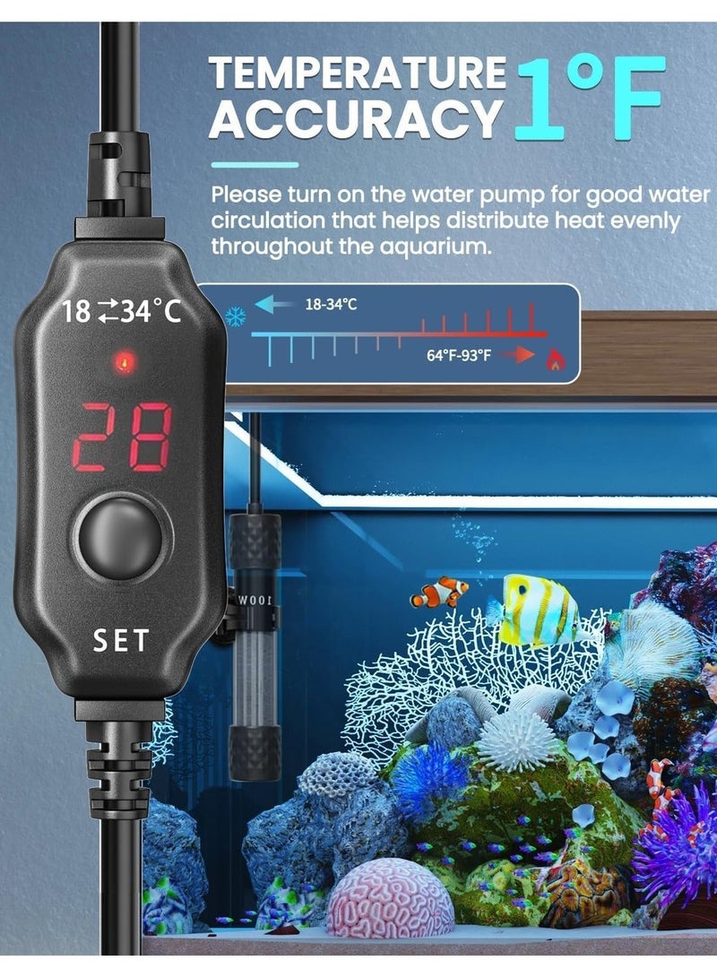 WALALLA 100W Fish Tank Heater, Mini Submersible Digital Aquarium Heater with Thermometer, External Temperature Controller, 50-70Liter Turtle Tank Heater for Betta Fish, Frogs,Newts,Turtles - Image 3