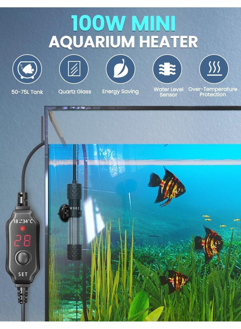 WALALLA 100W Fish Tank Heater, Mini Submersible Digital Aquarium Heater with Thermometer, External Temperature Controller, 50-70Liter Turtle Tank Heater for Betta Fish, Frogs,Newts,Turtles - Image 2