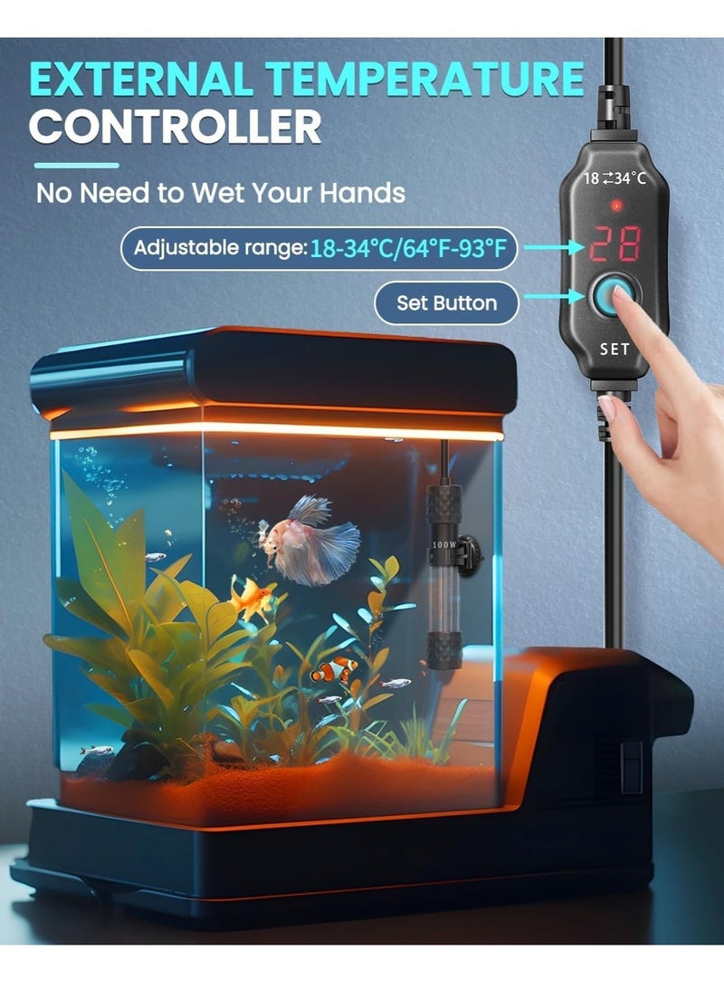 WALALLA 100W Fish Tank Heater, Mini Submersible Digital Aquarium Heater with Thermometer, External Temperature Controller, 50-70Liter Turtle Tank Heater for Betta Fish, Frogs,Newts,Turtles - Image 4