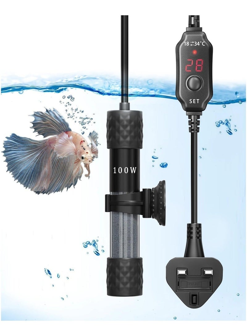 WALALLA 100W Fish Tank Heater, Mini Submersible Digital Aquarium Heater with Thermometer, External Temperature Controller, 50-70Liter Turtle Tank Heater for Betta Fish, Frogs,Newts,Turtles - Image 1