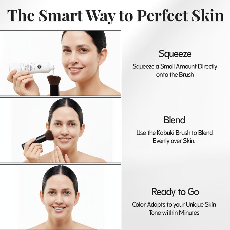 Jerome Alexander My Color Self-Adjusting Foundation, Hydrating & Lightweight Face Makeup, Skincare-Infused, with Kabuki Brush, Light, 1 oz - Image 3