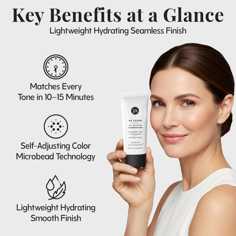Jerome Alexander My Color Self-Adjusting Foundation, Hydrating & Lightweight Face Makeup, Skincare-Infused, with Kabuki Brush, Light, 1 oz - Image 5