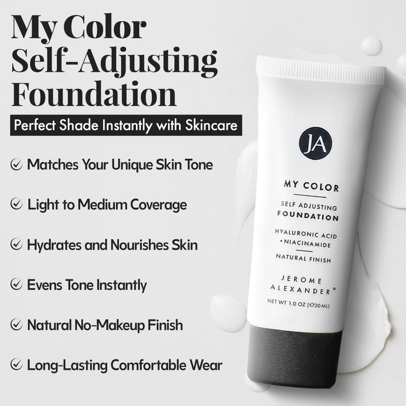 Jerome Alexander My Color Self-Adjusting Foundation, Hydrating & Lightweight Face Makeup, Skincare-Infused, with Kabuki Brush, Light, 1 oz - Image 2