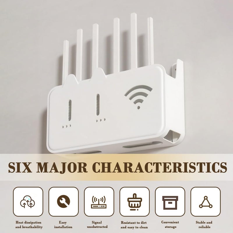 SUPVOX حامل جهاز التوجيه الجدار Supvox®، صندوق منظم جهاز التوجيه مثبت على الجدار بدون حفر، صندوق تخزين واي فاي ذاتي اللصق للتزيين المنزلي وتنظيم الكابلات - Image 4
