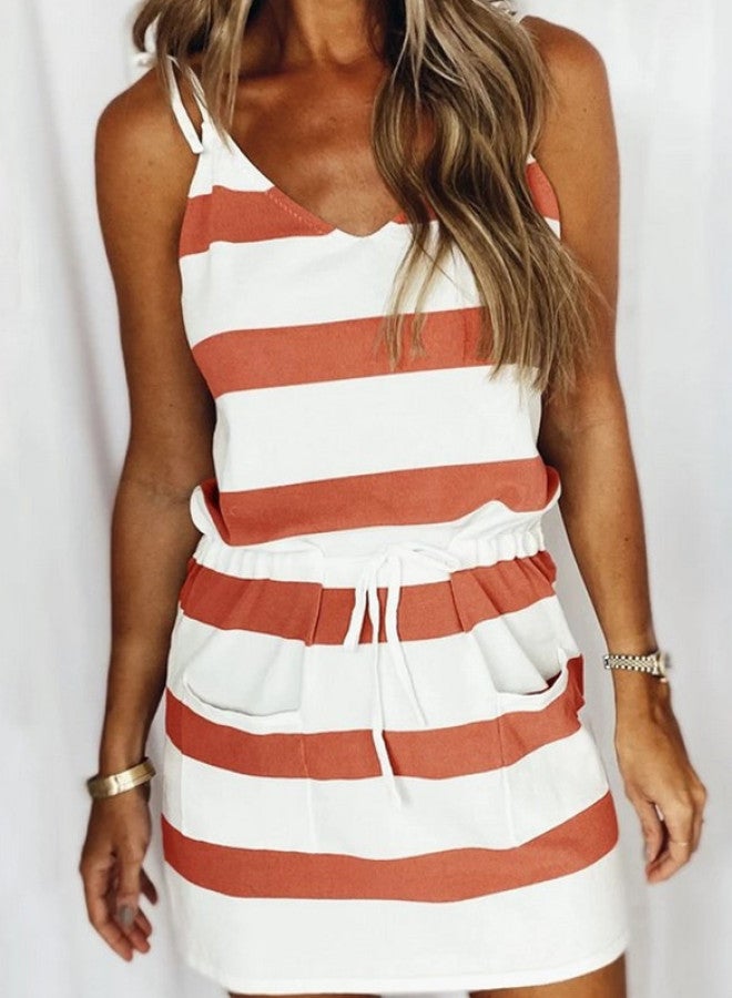 Yailla Summer Sling Printed Striped Vest Dress 