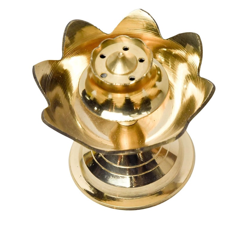 Bhimonee Decor Bhimonee Decor Brass Lotus Design AgarbattiDhoop Holder Home Dcor Gift Pooja 100 gm 28 inches Brass Black Antique Finish 1 Piece  - Image 3