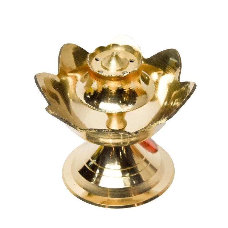 Bhimonee Decor Bhimonee Decor Brass Lotus Design AgarbattiDhoop Holder Home Dcor Gift Pooja 100 gm 28 inches Brass Black Antique Finish 1 Piece  - Image 1