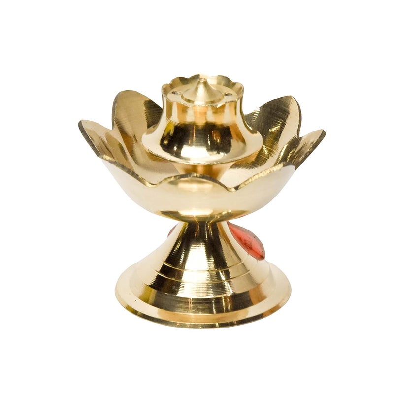 Bhimonee Decor Bhimonee Decor Brass Lotus Design AgarbattiDhoop Holder Home Dcor Gift Pooja 100 gm 28 inches Brass Black Antique Finish 1 Piece  - Image 2