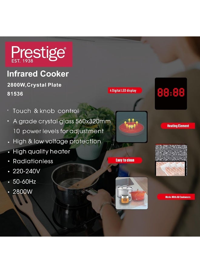 Prestige Double Infrared Cooker 2800W | Touch and Knob control Induction Cooker with Over Heat Protection | Induction cooker 2 Burner 2800 W PR81536 White - Image 5