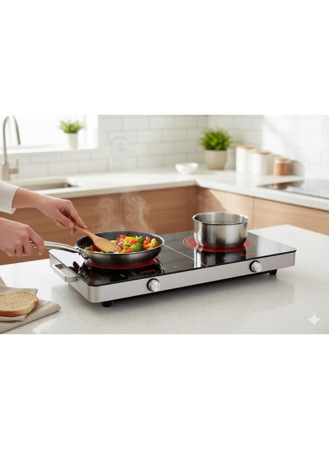 Prestige Double Infrared Cooker 2800W | Touch and Knob control Induction Cooker with Over Heat Protection | Induction cooker 2 Burner 2800 W PR81536 White - Image 4