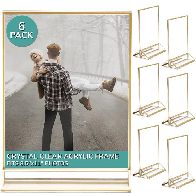 PBF 85X11 ACRYLIC PICTURE FRAME DISPLAY STAND VERTICAL CLEAR SIGN HOLDER GOLD PHOTO FRAME FOR TABLE TABLETOP WEDDING MENU QR CODE 6PACK