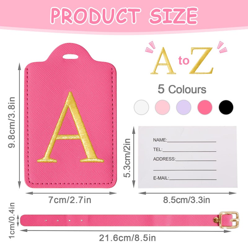 Iqimott Initial Luggage Tags for Suitcases, Cute Embroidered Letter Luggage Bag Suitcase Identifier Name Baggage Tag, PU Leather Travel Luggage Tags, Bag Tags for Men Women Kids Luggage Handbags(Rosered A) - Image 2