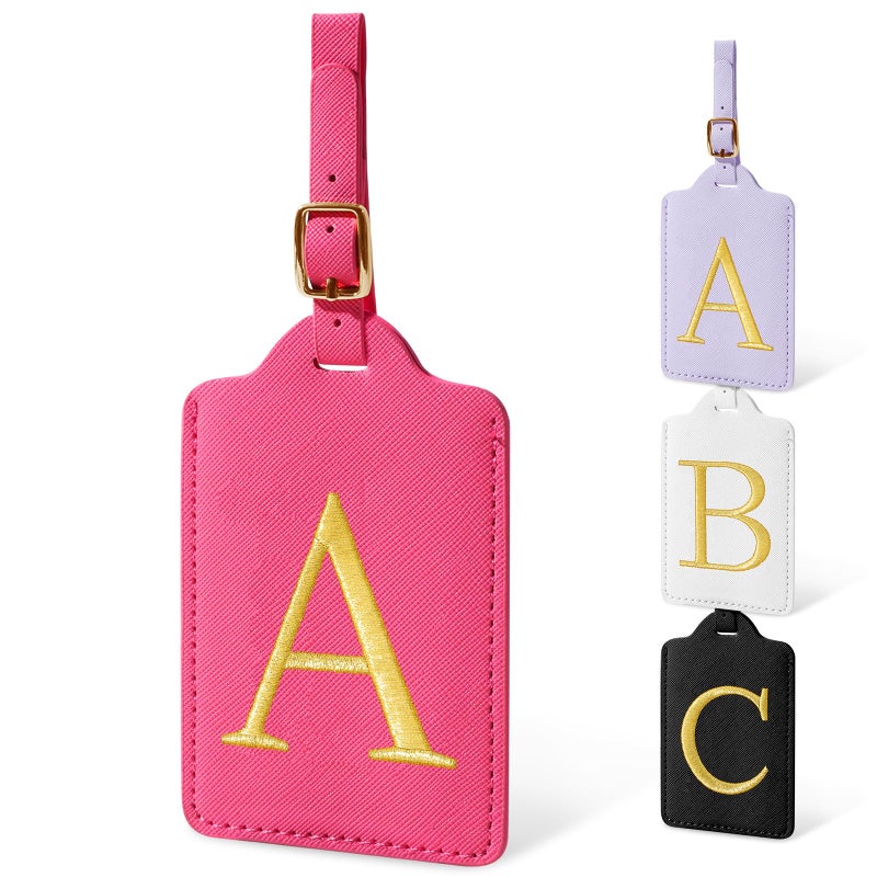 Iqimott Initial Luggage Tags for Suitcases, Cute Embroidered Letter Luggage Bag Suitcase Identifier Name Baggage Tag, PU Leather Travel Luggage Tags, Bag Tags for Men Women Kids Luggage Handbags(Rosered A) - Image 1