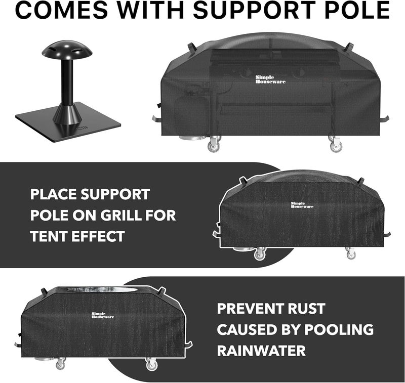 Simple Houseware 36-inch Heavy Duty Griddle Flat Top Grill Cover with Support Pole, 600D Polyester Waterproof, Weather-Resistant - Image 3