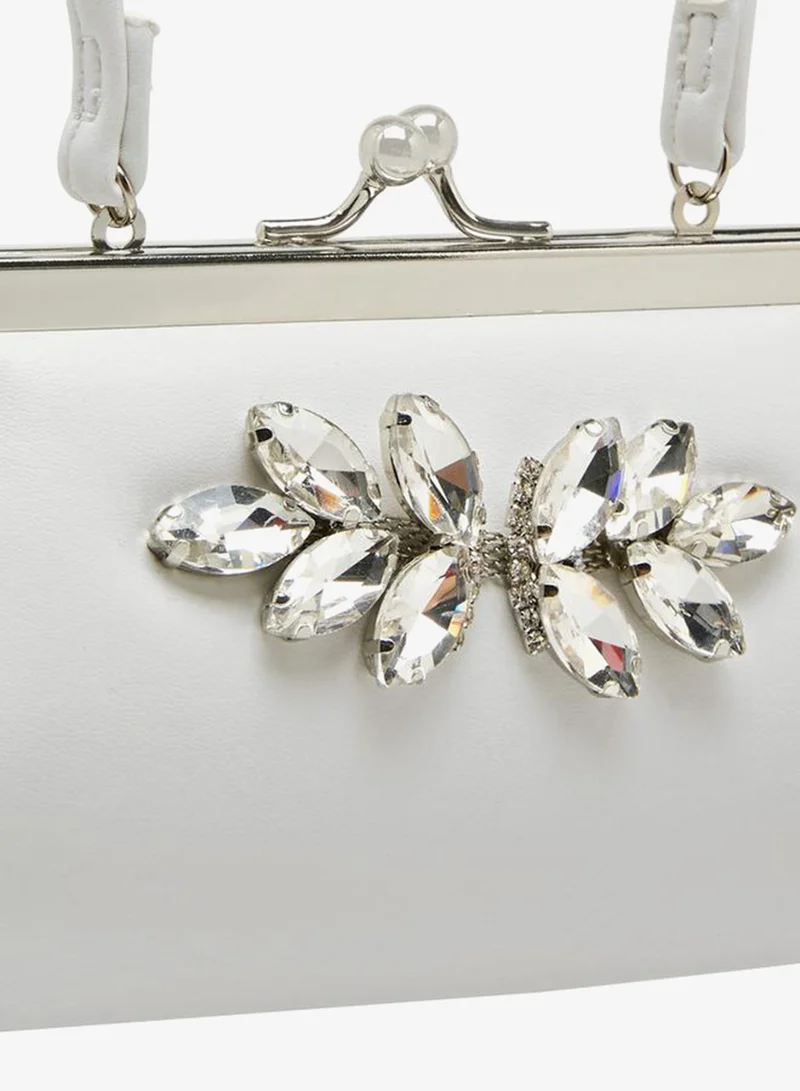 Flora Bella By Shoexpress WHITE Flora Bella Stone Embellished Clutch with Handle Ramadan Collection for Women | Best Price UAE