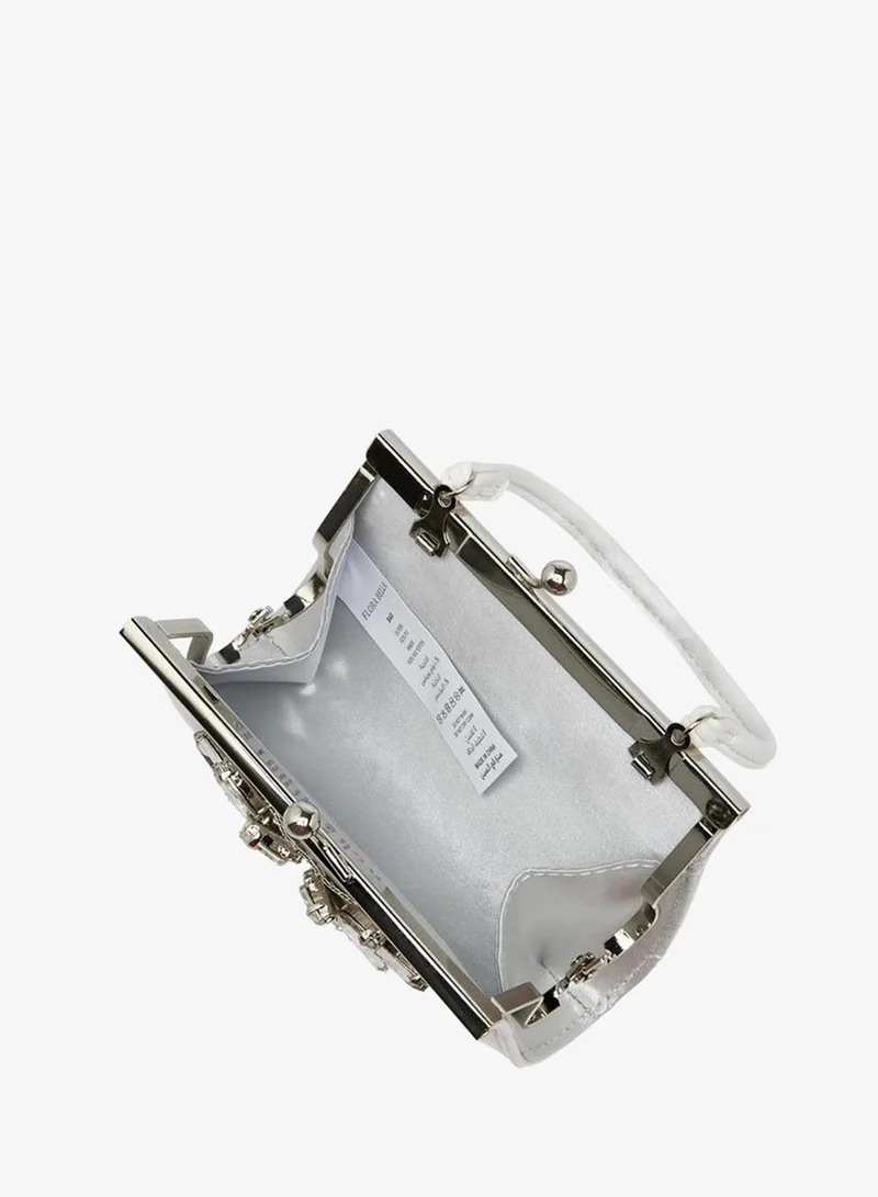Flora Bella By Shoexpress WHITE Flora Bella Stone Embellished Clutch with Handle Ramadan Collection for Women | Best Price UAE