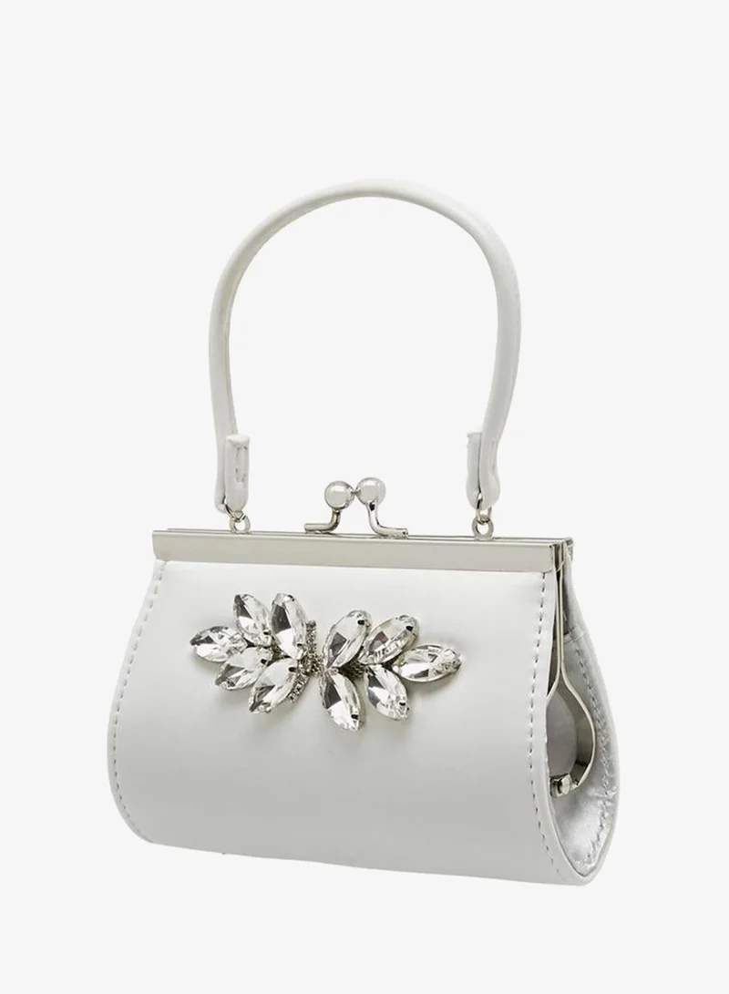 Flora Bella By Shoexpress WHITE Flora Bella Stone Embellished Clutch with Handle Ramadan Collection for Women | Best Price UAE