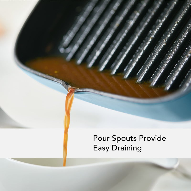 KitchenAid Enameled Cast Iron Square Grill and Roasting Pan, 11 Inch, Blue Velvet - Image 3