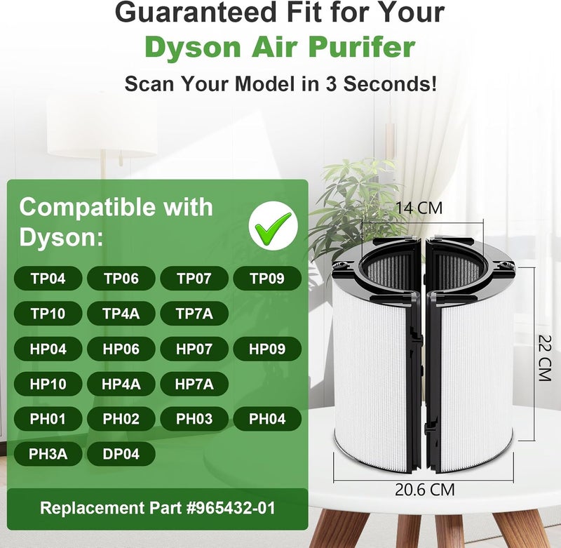 بينريك فلتر بديل 360° Combi لجهاز تنقية الهواء Dyson TP09/HP09/TP07/HP07/TP10/HP10/TP06/HP06/TP04/HP04/PH04/DP04/PH03/TP4A/HP4A/TP7A/HP7A، H13 HEPA وكربون نشط - Image 3