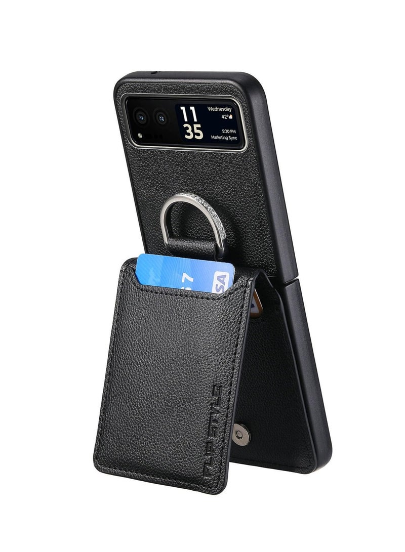 Excefore Wallet Case Compatible with Motorola Razr+ 2023, PU Leather Protective Phone Case Kickstand Full Coverage Pocket Ring Case, Compatible for Motorola Razr+ 2023 Case  - Image 3