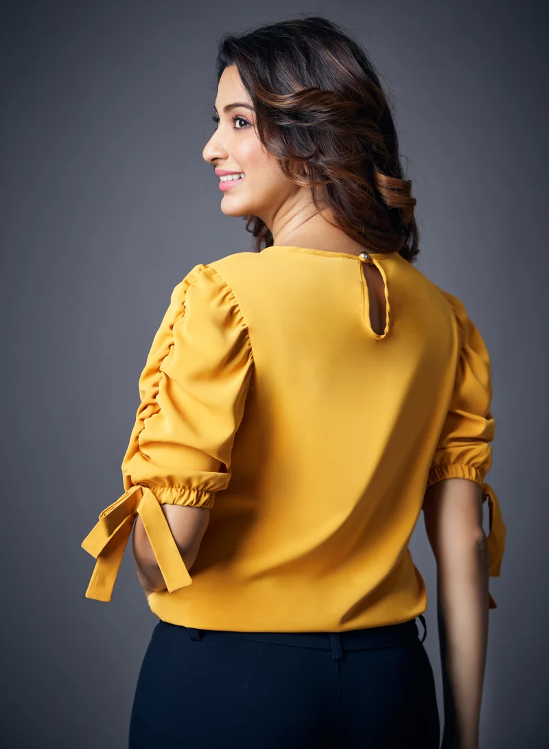 Zigzag Sleeve Gathered Chiffon Top