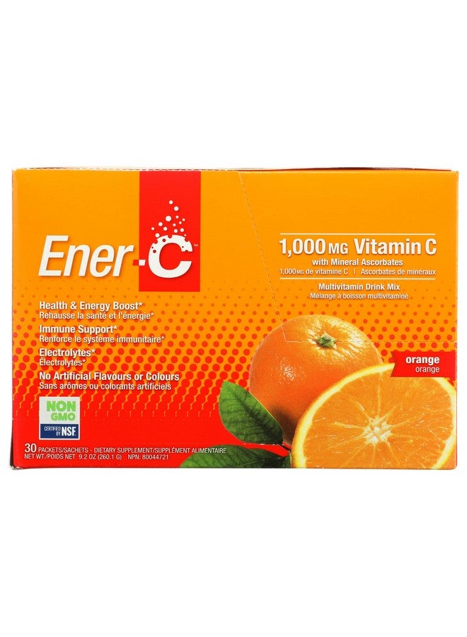 مشروب إلكتروليت بنكهة البرتقال Ener-C 1000MG فيتامين C، خالي من الكائنات المعدلة وراثيًا، خالي من الجلوتين، 30 عبوة