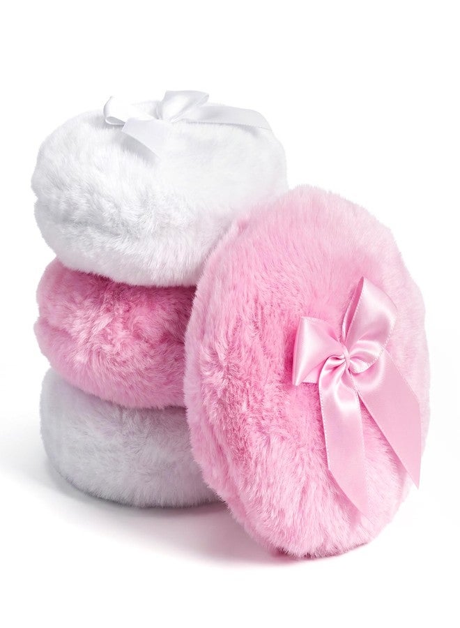WJIAAA Large Fluffy Body Powder Pad, 4Pcs 3.5 Inch Soft Dusting Powder Pads, Washable Reusable Round Loose Puff for Adult(Pink White) - Image 1