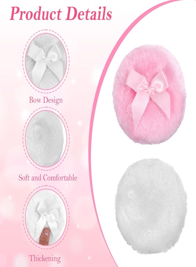 WJIAAA Large Fluffy Body Powder Pad, 4Pcs 3.5 Inch Soft Dusting Powder Pads, Washable Reusable Round Loose Puff for Adult(Pink White) - Image 3